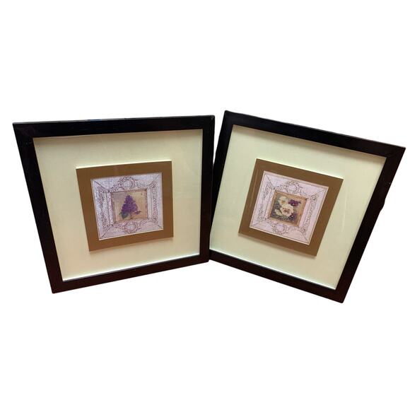 Unbranded Other - Rustic Flower Pansy Hyacynth Violet Square Matted Framed Wall Art Artwork Pair